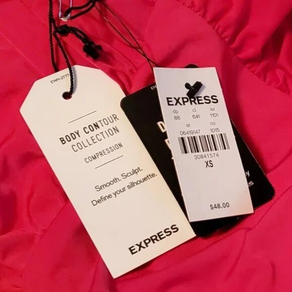 Express Pink Body Contour Double Layer Empire V-Neck Thong Bodysuit SZ XS - Picture 4 of 7